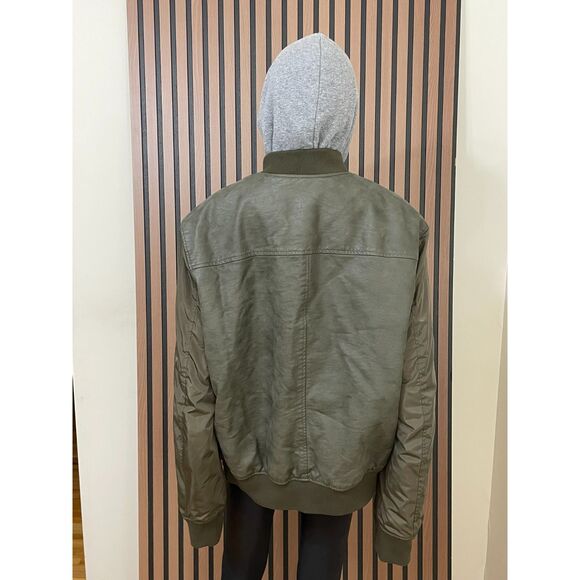 Express Men's XL Green Jacket Polyester Bomber Varsity Zip Up Hooded Streetwear - Picture 2 of 11